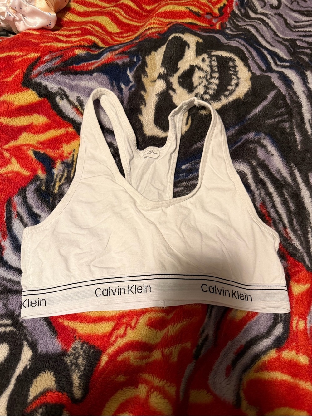 Calvin Klein White Logo Elastic Racerback Bralette